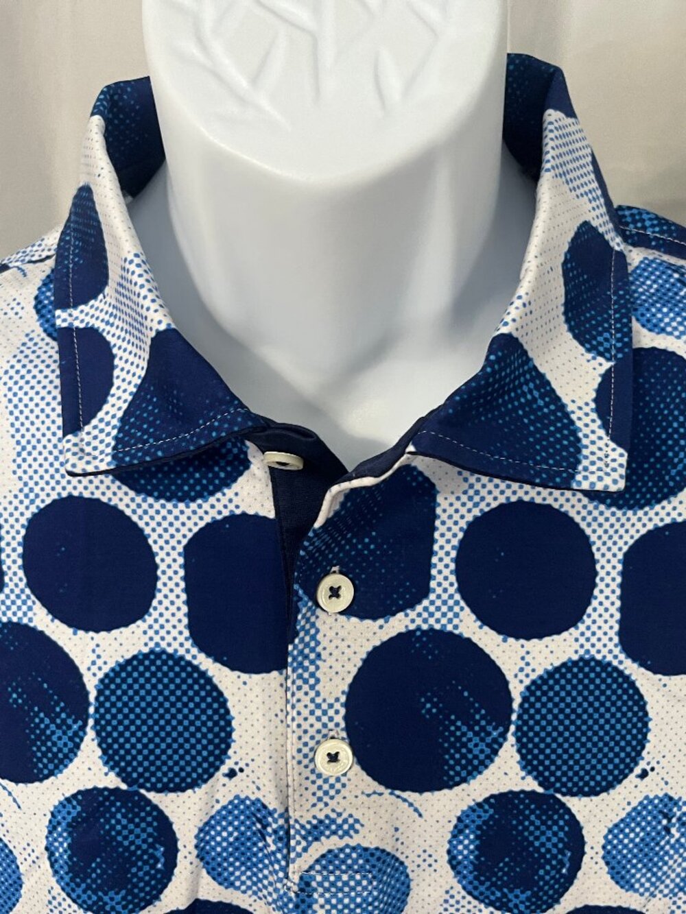Bugatchi Men’s Polo Shirt Large 🔵 White Blue Dot Print Short Sleeve ✨
